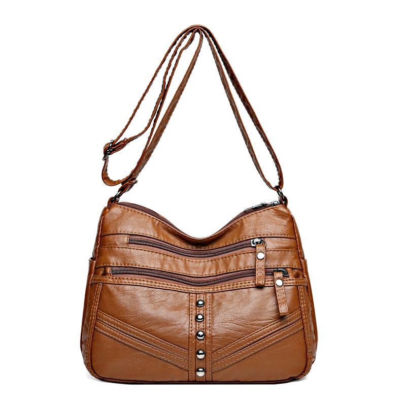 Sac à bandoulière en cuir souple de grande capacité pour femmes, sac à bandoulière multi-compartiments pour mère d'âge moyen