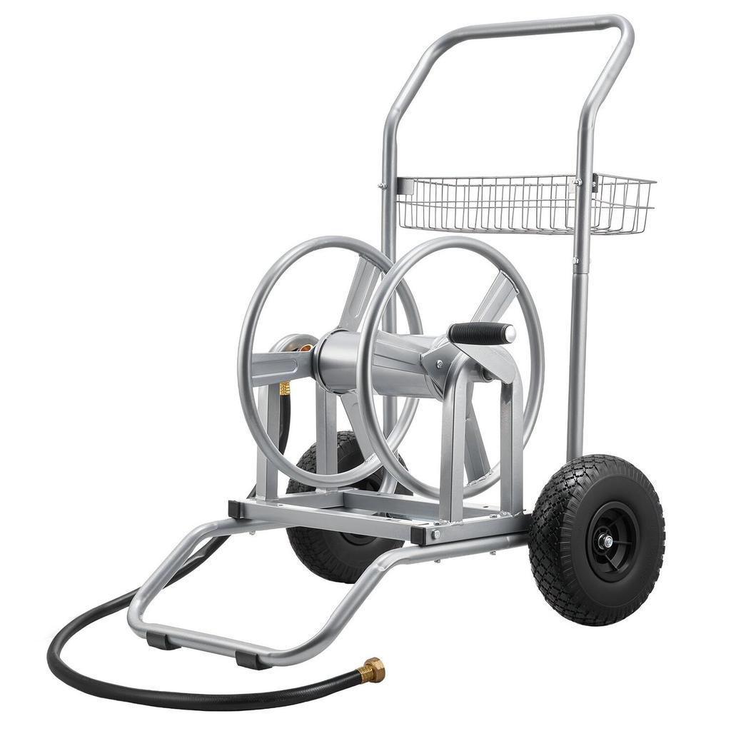 Water Hose Reel Cart, 6096/9144 Cm High-Pressure Garden Hose Cart, Hoses Reel Carts with Two Wheels, Handle & Heavy-Duty Mesh Storage Basket,