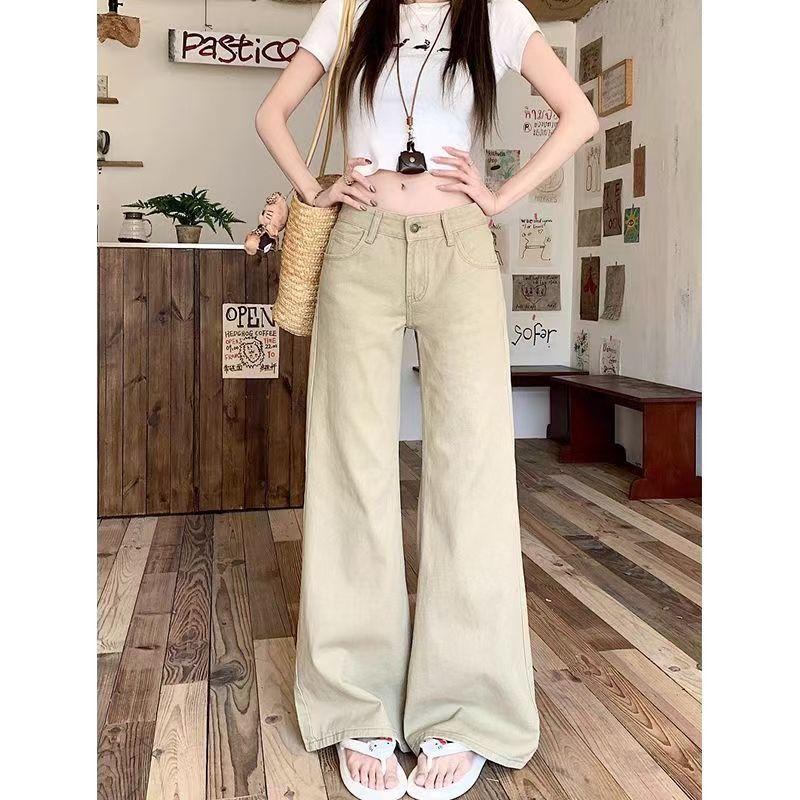 Korean Khaki Wide Leg Jeans Women's Straight Leg Loose Jeans