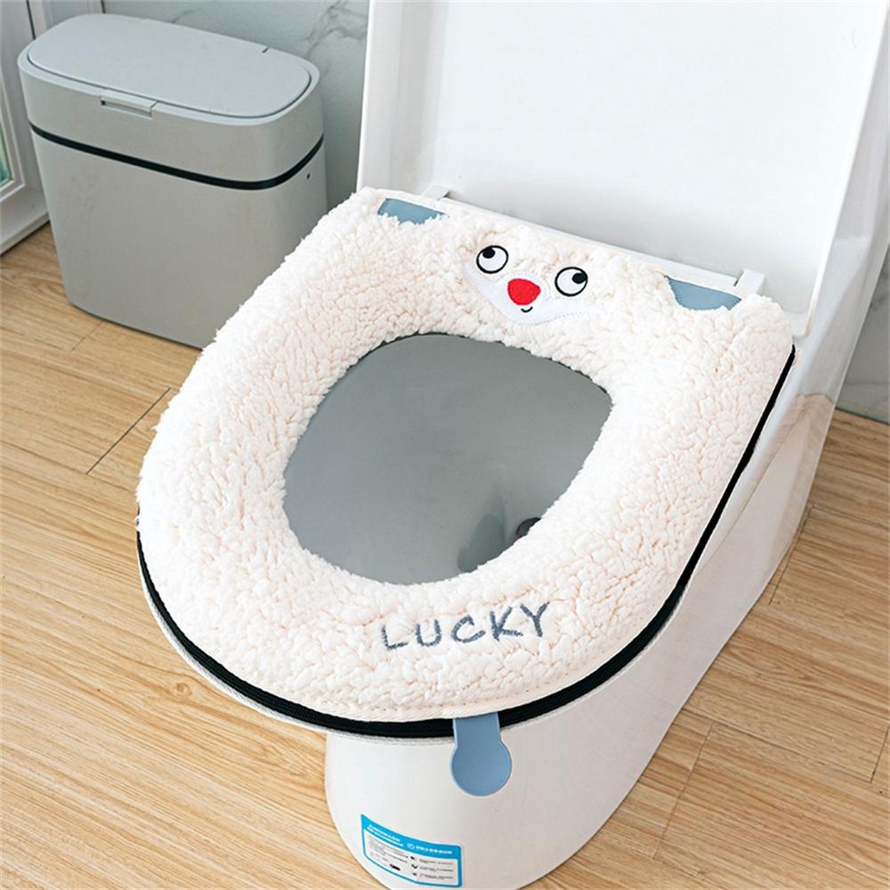 

Household Cartoon Waterproof Seat Cover Four Seasonal Universal Zip Toilet Mat Thicker Winter Short Plush Cushion Handle Pad белый