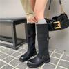 But Knee Boots Women'S New Round Head Belt Buckle Western Cowboy Knight Boots High Boots