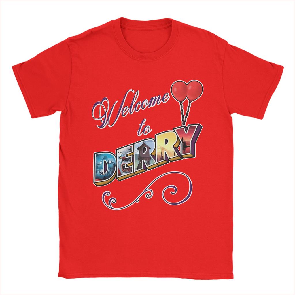 2026  Men Welcome To Derry Horror TV Show T Shirts Pure Cotton Tops Funny Short Sleeve Crew Neck Tee Shirt Plus Size TShirt