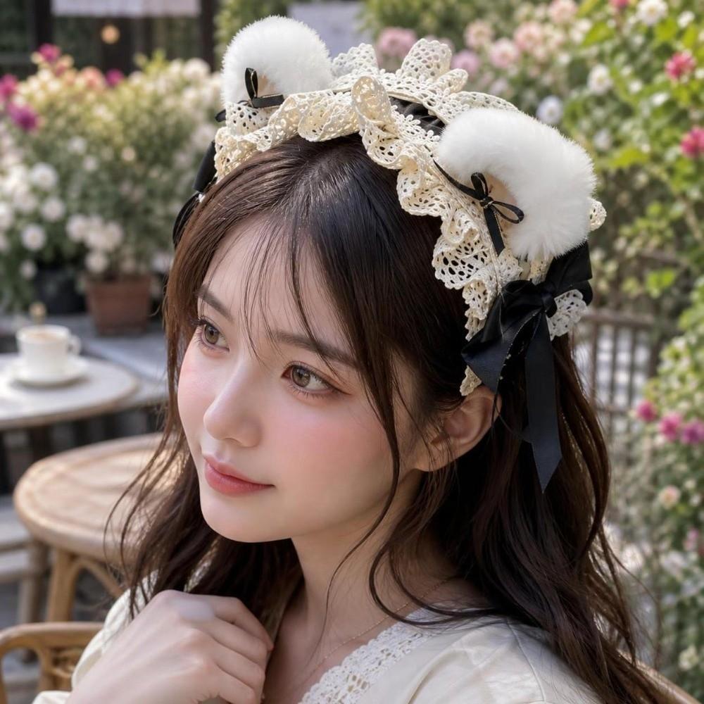 Big Bow Lolita Headband Fluffy Plush Cosplay Hair Accessory Casual Bear Ear Headband Halloween
