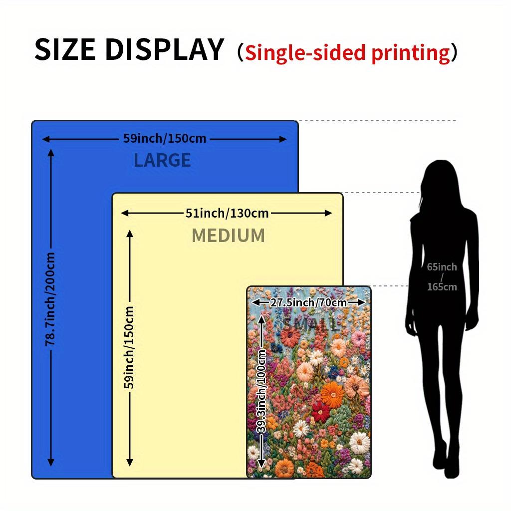 3D Bohemian Floral Blanket - Embroidery Flower Field Design, Soft Flannel for Bedroom/Sofa/Picnic, Vibrant Decor Throw