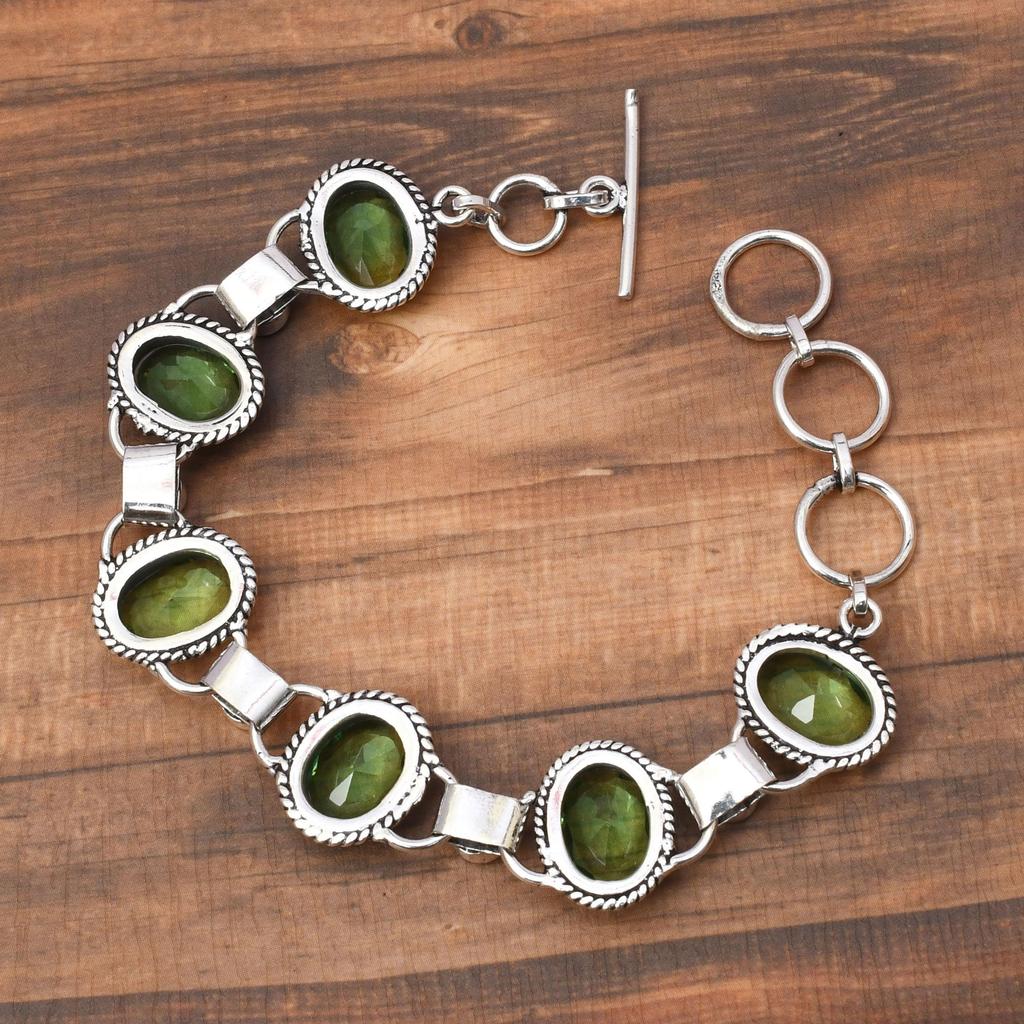 Green Amethyst Gemstone : 925 Sterling Silver Handmade Multi Gemstone Bracelet Jewelry