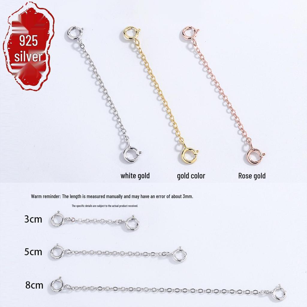 S925 Sterling Silver Double Buckle Safety Extension Chain for Bracelets and Necklaces