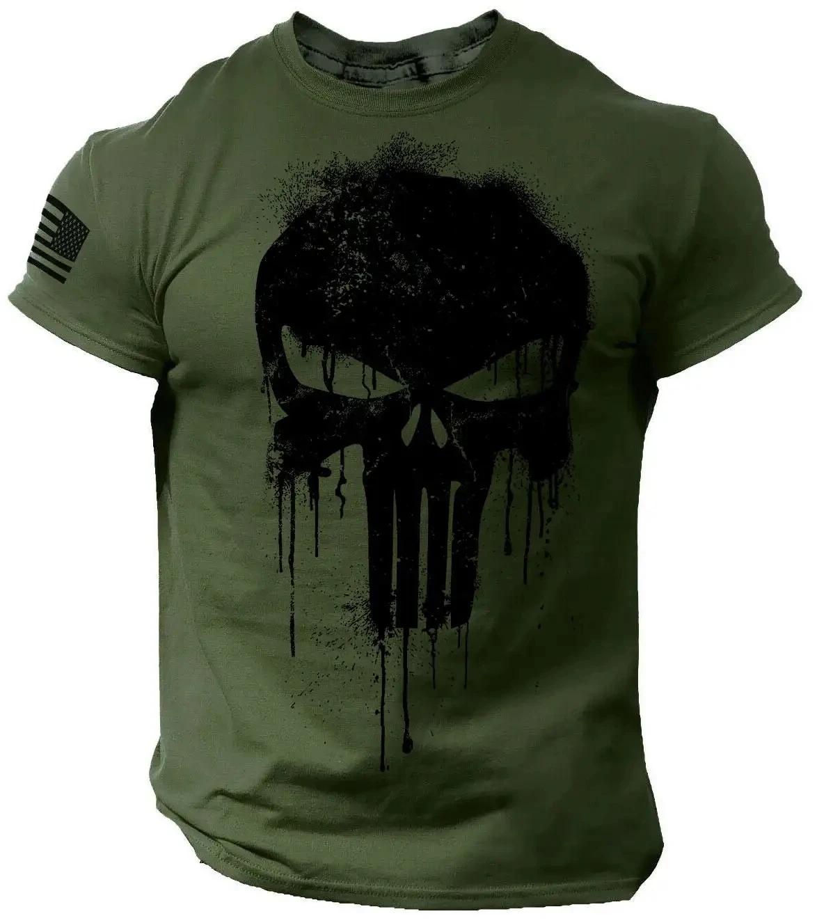 Militärisch-patriotisches Totenkopf 3D-gedrucktes Herren-T-Shirt, großes Herbst-T-Shirt, kurzärmlige Sportbekleidung M black