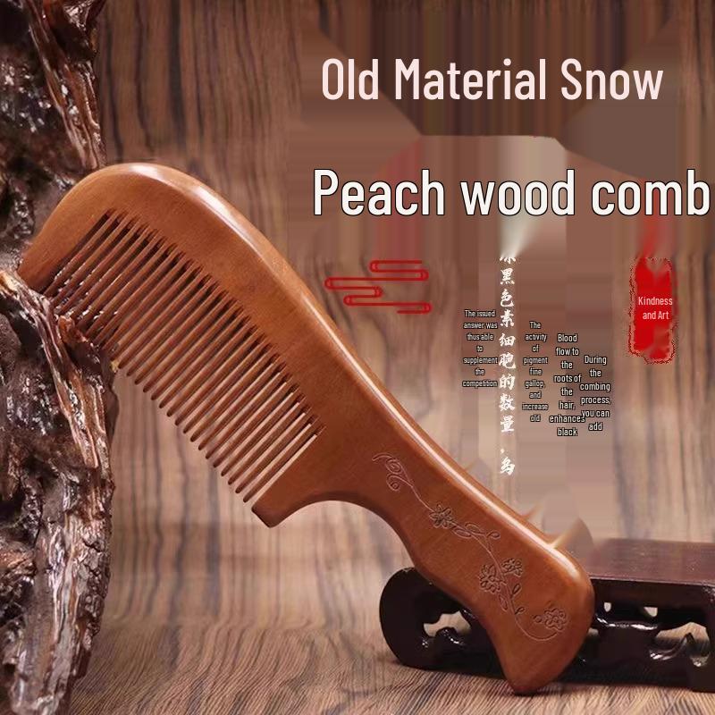 Natural Peach Wood Carved Anti-Static Comb for Women & Men, Ideal for Long Hair, Straight Teeth, Ancient Style, Massage.