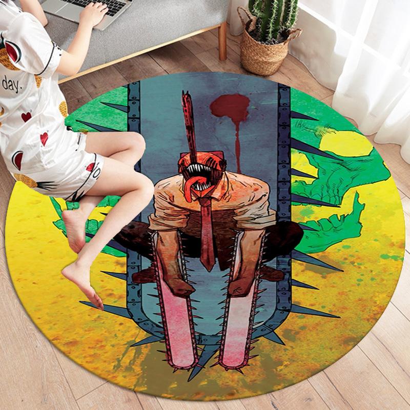 Chainsaw Man Round Area Rug Carpet Rug For Living Room Bedroom Sofa Playroom Decor Nonslip Floor Mat