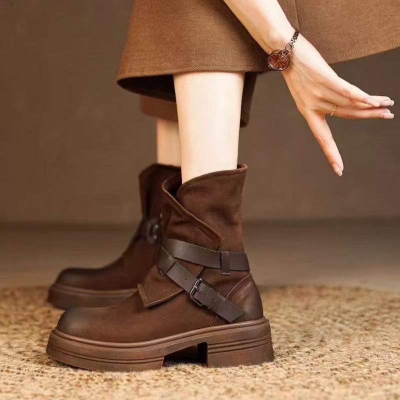 Autumn Hollow Maillard Boots Mid-calf Western Cowboy Boots Retro Women's Boots