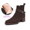 Krazing Pot Cow Suede Nubuck Round Toe Chunky Heels Chelsea Boots Size 43 Zipper Metal Flowers Women Platform Ankle Boots