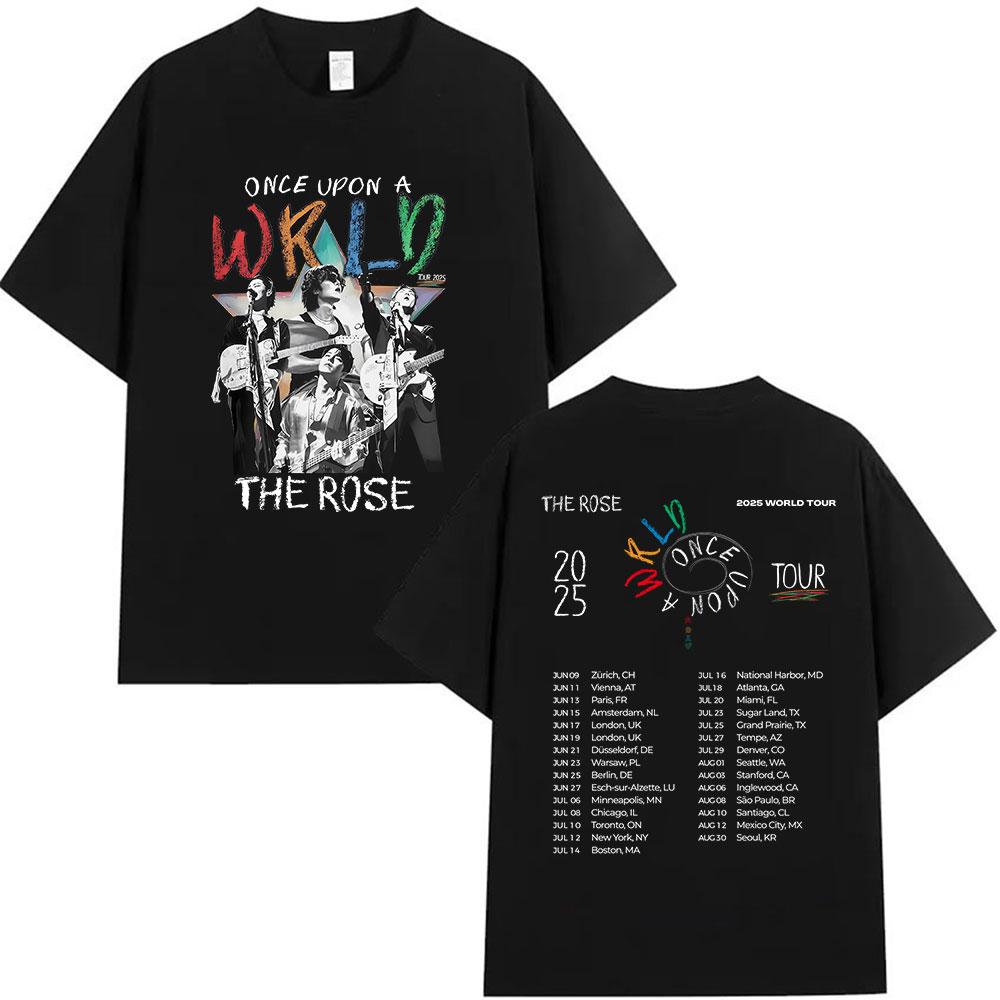 

Kpop The Rose Once Upon AWRLD World Tour T Shirt Unisexs Hip Hop Korea Short Sleeve Tshirts Unisex Cotton Hip Hop Clothing Tees S