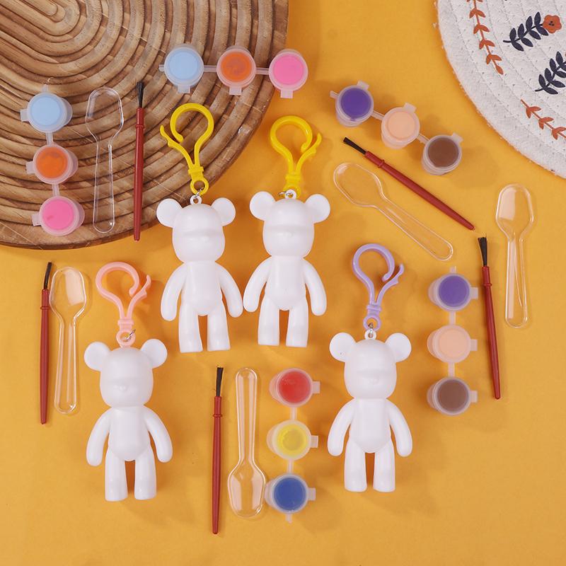 10Pcs White Blank Graffiti Bear Keychains Diy Painting Toy For Kids Birthday Party Favors Kindergarten Gift Goodie Pinata Filler