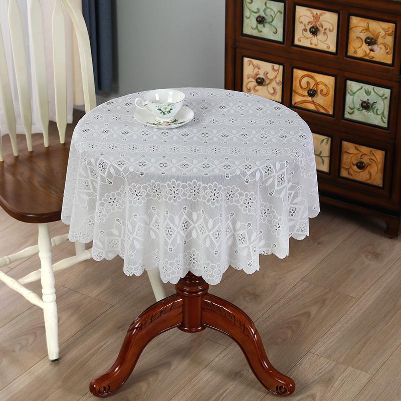 Hollow Out Retro French Circular Cover Cloth White Wedding Decor Lace Table Cloth Rectangle Tablecloth for Birthday Banquet Coffee Table Cover