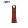 Zaprha 2025 Summer Sexy Backless Halter Linen Blended Gold Inlaid Midi Skirt Dress 3021723