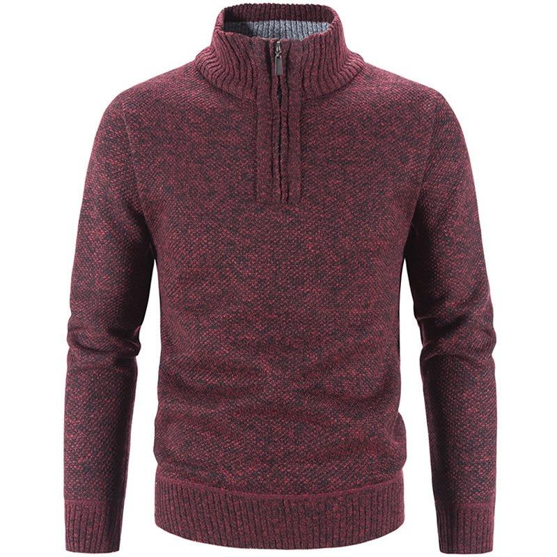 New Autumn and Winter Knitted Men's Stand-alone Collar Sweater Half Zipper Pullover Casual Solid Color Long Sleeve Jackets