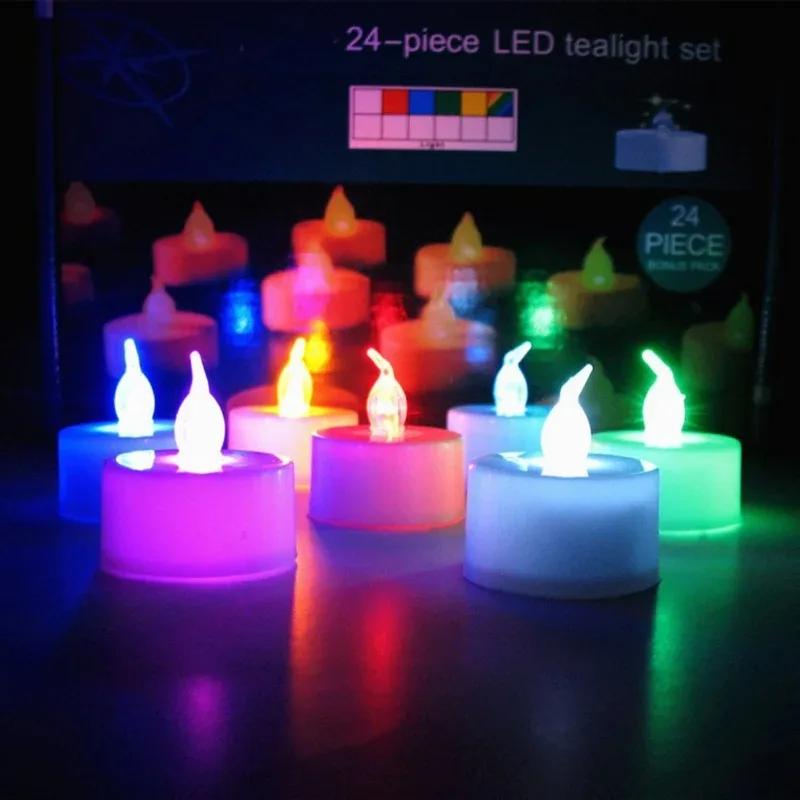 Lights Led Fake Candle Light Christmas Colored Decorative Candles 6Pcs Wedding Battery Powered Flameless Birthday Party Tea Cup