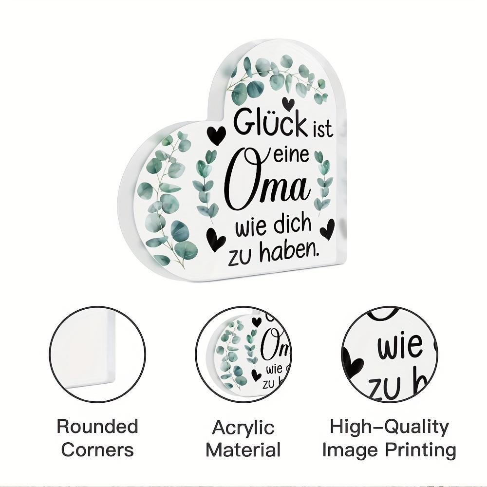 1 pièce Panneau Acrylique en Forme de Cœur - 'Le Bonheur C'est Avoir une Grand-Mère Comme Toi' en Allemand, Design Feuille Verte & Cœur, Décoration de Bureau Parfaite