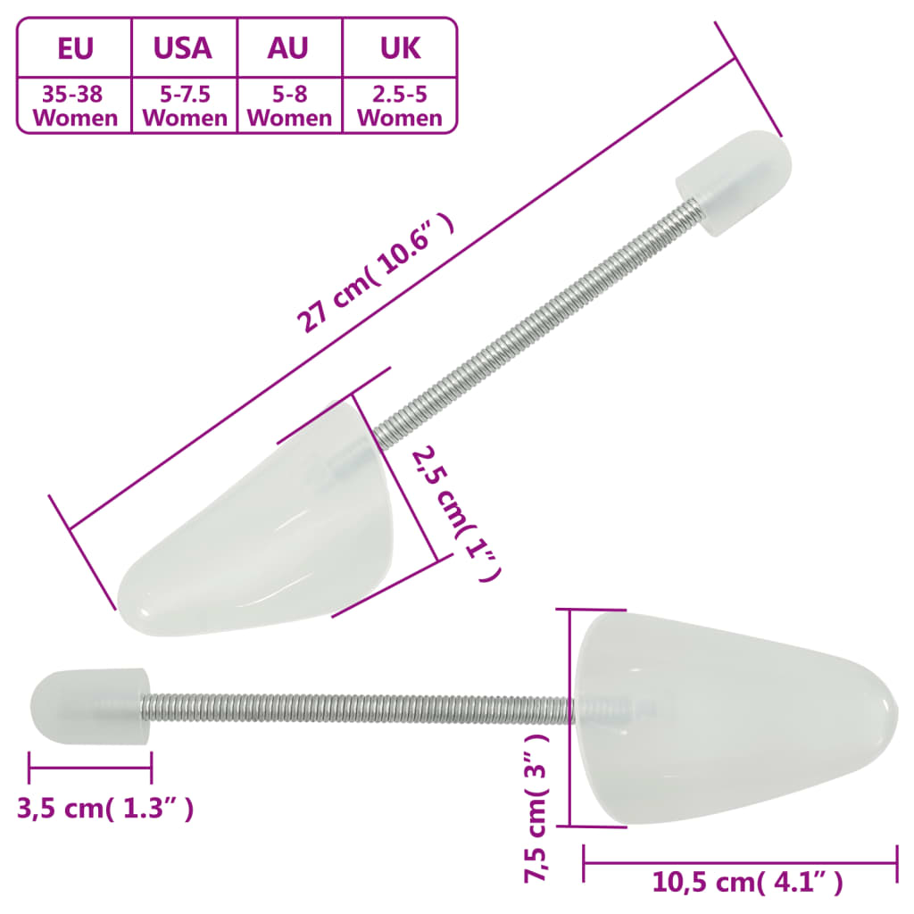 Vidaxl Shoe Trees, 5 Pairs, White, EU 35-38, Plastic