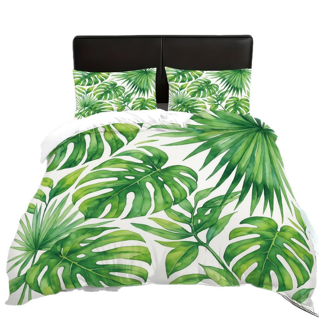 Bedding Three-Piece Set Plant Green Leaf Digital Printing Quilt Cover Pillowcase Polished Cloth Home Textile Kit