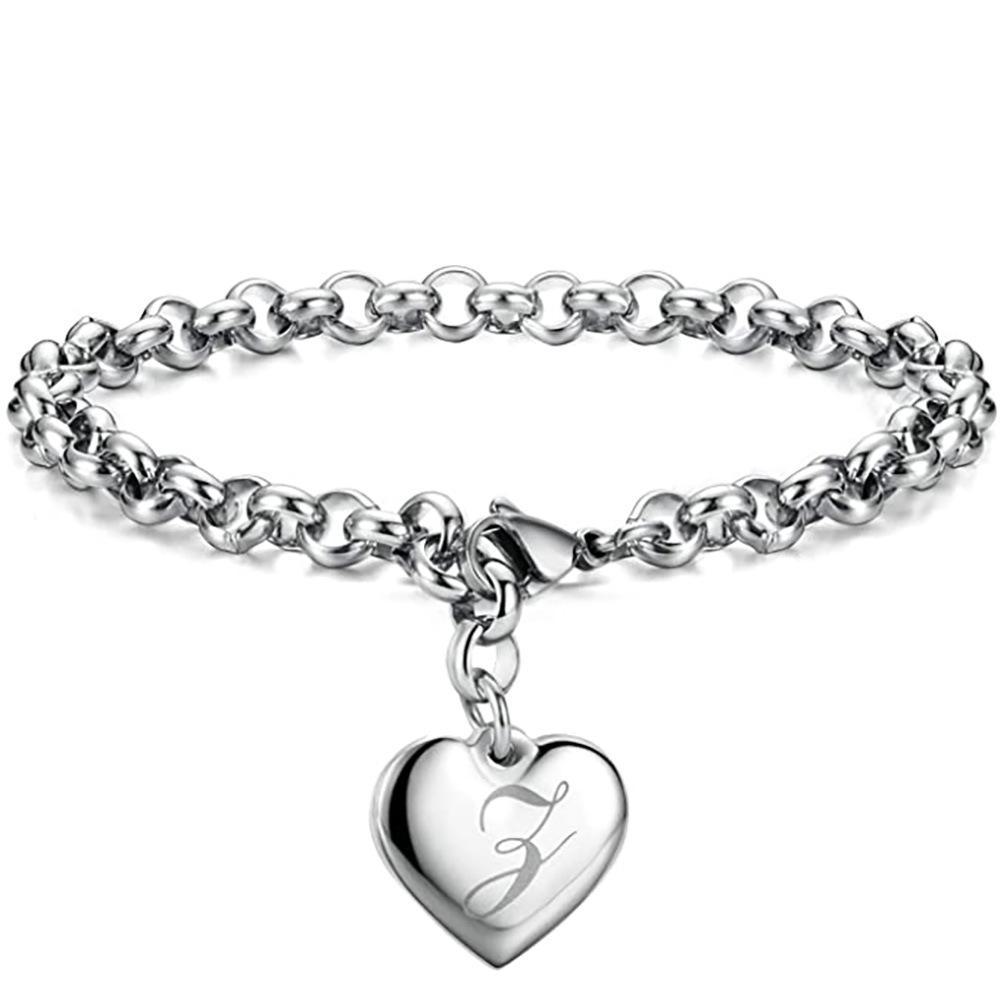 26-Letter Engraved Titanium Steel Bracelet for Women - Stylish European & American Design with English Letters