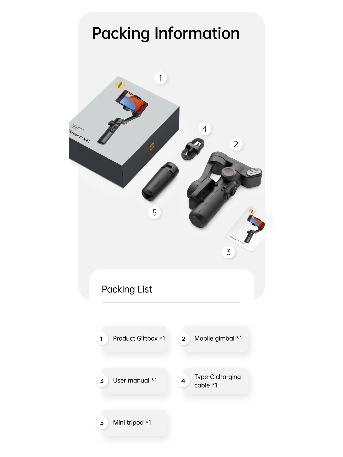 Aokawa Smart XE 3-осевой ручной стабилизатор-подвес для мобильного телефона - Стабилизация изображения для съемки, прямых эфиров и селфи