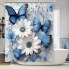1/3/4pcs, Fashionable and Simple Blue Butterfly and White Flower Bathroom Set - 2D FLAT Shower Curtain, Bath Mat, Toilet Lid C