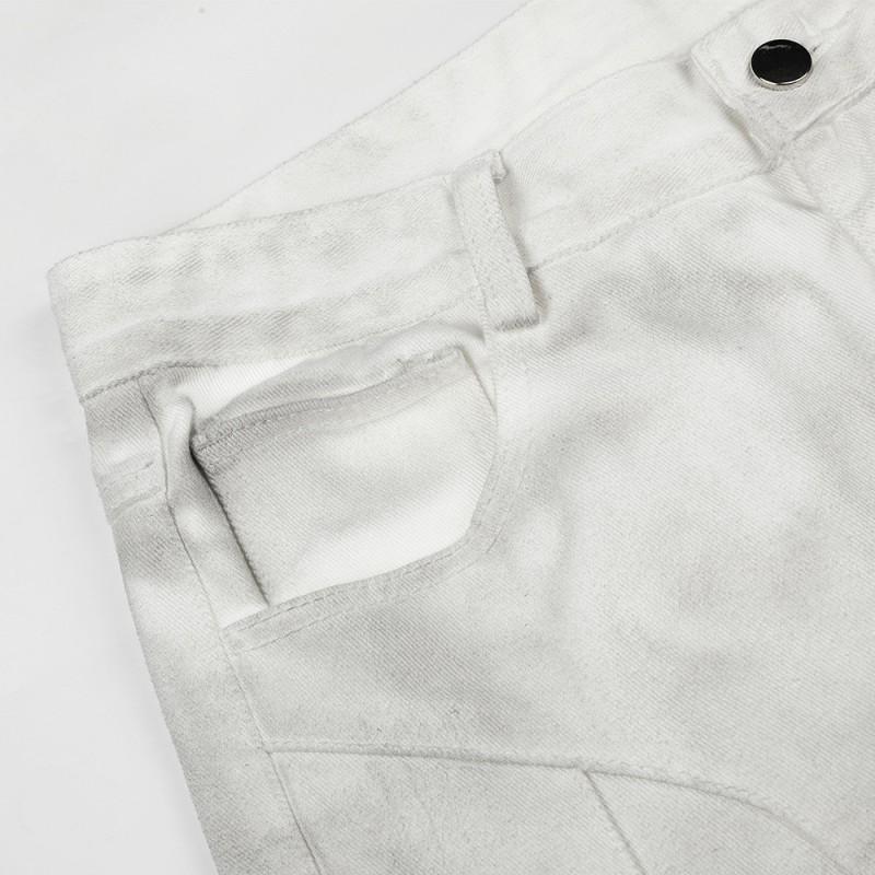 Mens Flared Denim Pants Hippie Street Style Distressed Jeans With Metal Rings Casual Trousers