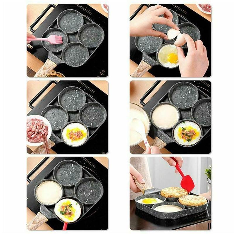 4 Hole Frying Pan Egg Omelet Burger Pan Non-stick Ham Pancake Maker For Gas Stove Induction Cooker