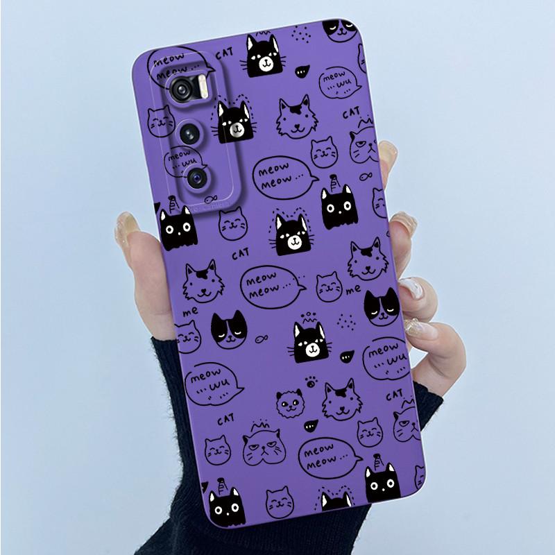 For Vivo V20 SE Case V2022 V2023 Lovely Cartoon Cat Liquid Silicone Soft TPU Shockproof Bumper For Vivo V20SE Phone Cover Funda