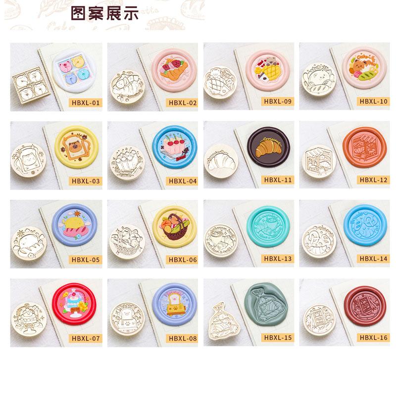 

Cartoon Food Baking Series Lacquer Seal Head Cake Croissant Pattern Envelope Hand Account Gift Box Decoration Seal