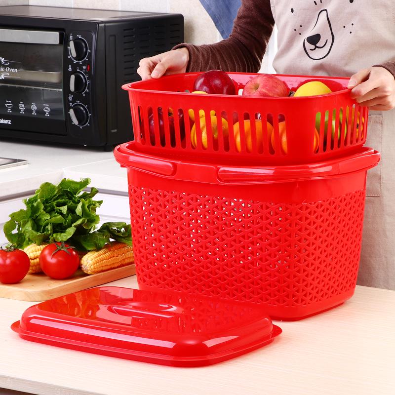 Dual-Layer Large Capacity Handheld Basket for Kitchen and Supermarket Use