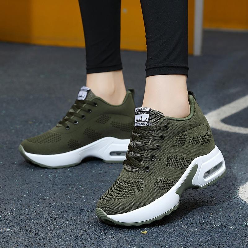 Women's Internal Higher Shoes Camouflage Casual Sports Soft Bottom Shoes Travel Air Cushion Shoes