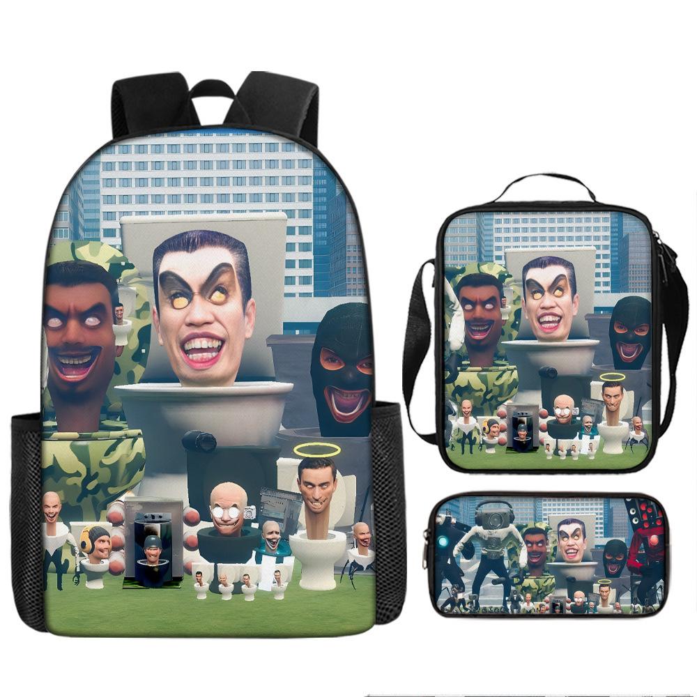 Zaino Spoof Skibidi Toilet Man Zaino Scuola Elementare Borsa Astuccio