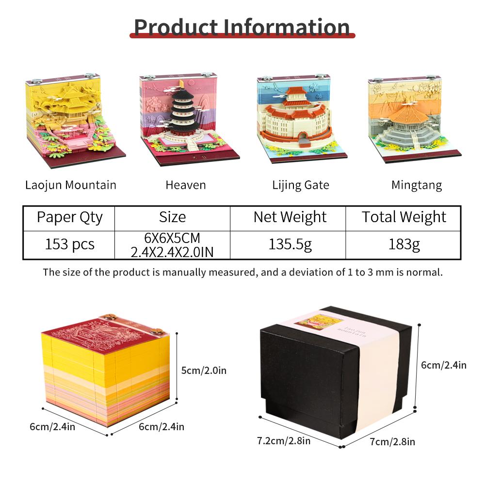 Handmade 3D Paper Architecture Memo Pad Creative Miniature Desk Ornament Sticky Notes Block
