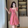 2025 French Chic Puff Sleeve Petite Slimming Short Dress with Cinched Waist