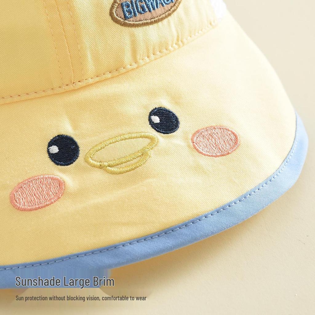 Cute Cartoon Semi-Mesh Children's Windproof Sun Hat - Versatile Outdoor Bucket Hat for Babies