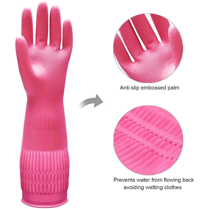 2PCS Household Dishwashing Cleaning Gloves Rubber Long Reusable Kitchen Housework Gloves Waterproof Dishes Cars Gardening Gloves
