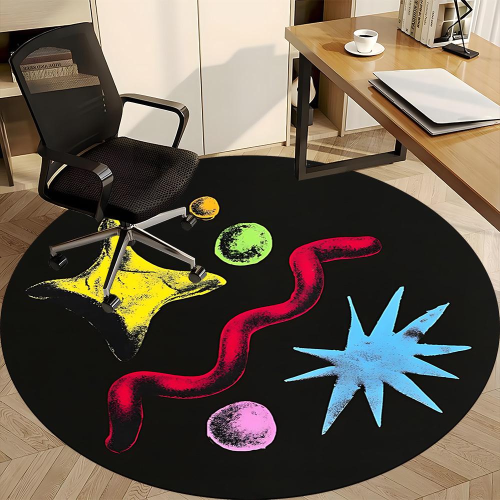 1pc Colorful Shapes Chair Carpet for Office, Round Non Slip Durable Large Size Office Carpet, Suitable for Office