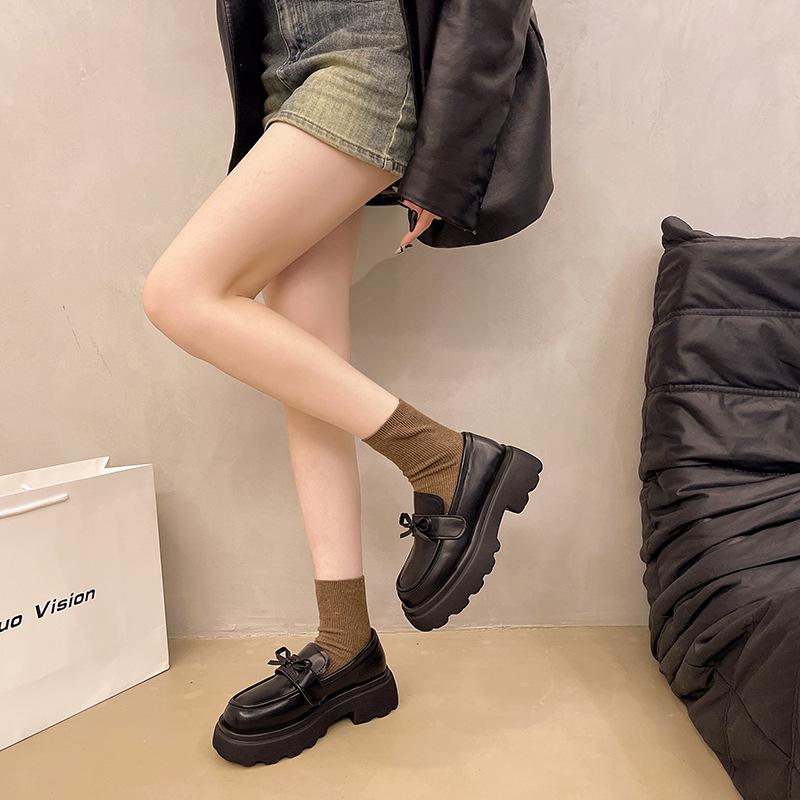 Leather loafers women's 2025 spring new British style retro small leather shoes women's thick heel casual versatile single shoes women