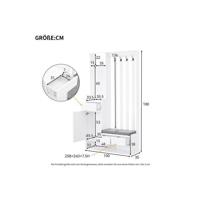 Armoire à chaussures - MUVOE - Moderne - Blanc - H180/B100/T35 cm - Multifonctionnelle
