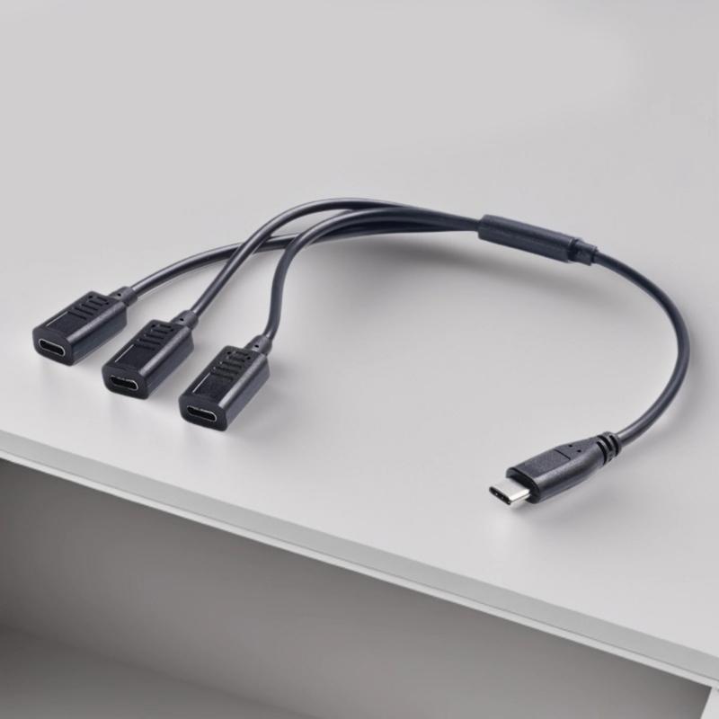Type C Male To 3 Type C Female Splitter for 5V3A Fast Charging and Data Transfer Support Phones Laptops Simultaneously