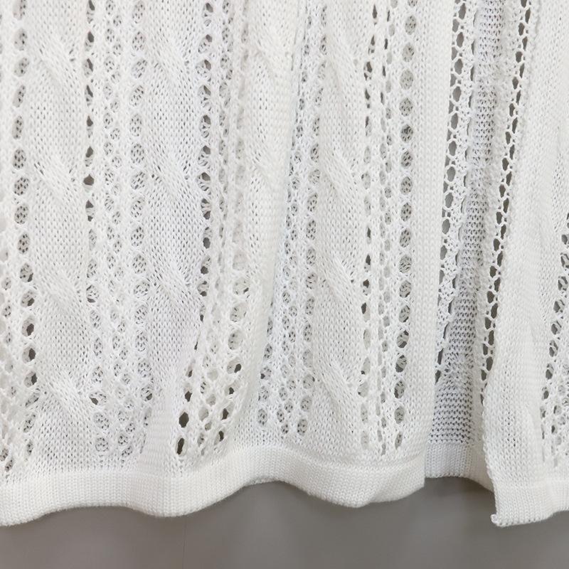 Summer Women's Retro Hollow Solid Color Short Sleeve Cover-up Temperament Medium Long Round Neck Loose Dresses