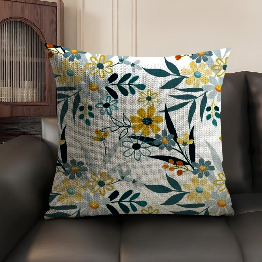 Fresh Floral Pattern Cushion Cover Summer Breathable Linen Organic Fabric Double-Sided Printing Sofa Pillow Case Home Decor