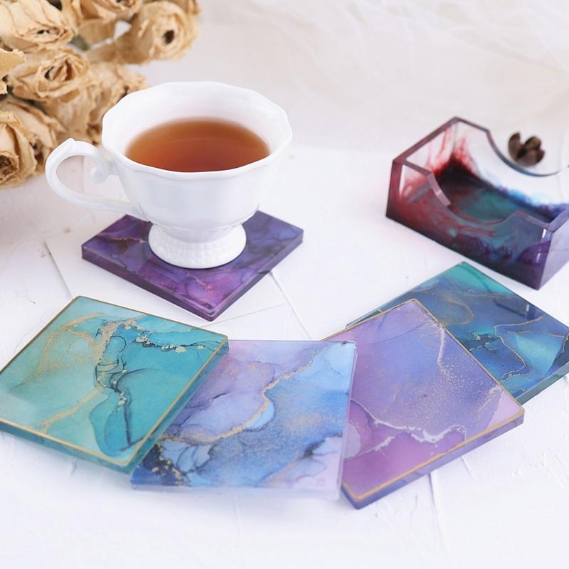 Resin Coasters Molds,4 Coasters Resin Molds for Epoxy Resin with Silicone Coaster Holder Mold,Epoxy Resin Coaster Mold