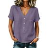 Women Casual V Neck Button Front Top with Pocket Short Sleeve Relaxed Fit Blouse Lightweight Comfortable Fabric