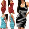 Women's Round Neck Sleeveless Striped Tank Midi Dress Loose Waist Casual Bodycon Knit Dress
