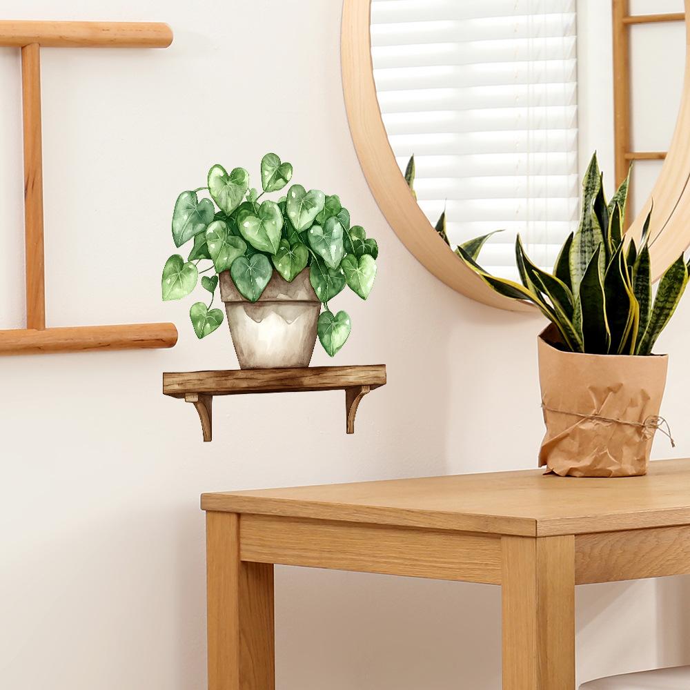 Målade Gröna Växter Krukväxter Hyllor Sovrum Vardagsrum Hem Väggbakgrund Dekoration Väggdekaler