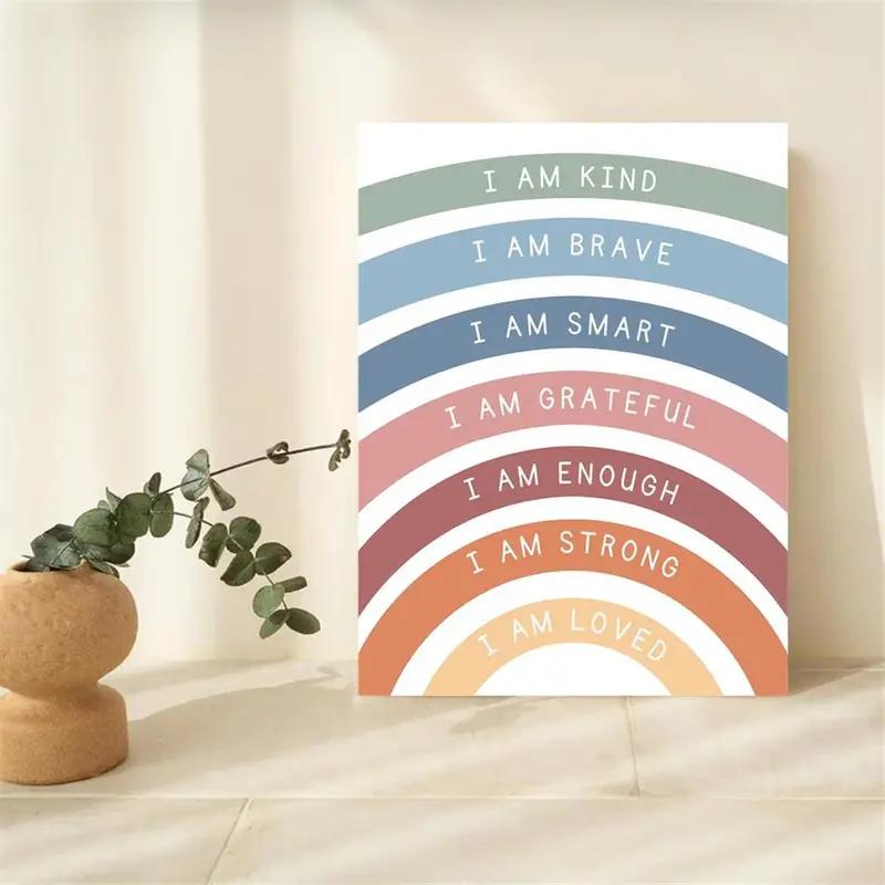 Canvas Poster Printed Painting Affirmations For Kids Playroom Classroom  Wall Decor Rainbow Affirmations Print Boho Unframed 21X30CMNo Framed