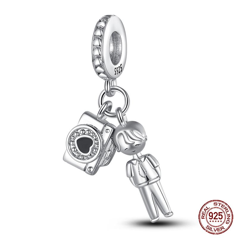 S925 Silver Fashion Camera Coffee Cup Flower Charms Beads Fit  S925 Original Bracelet DIY Birthday Jewelry Making For Women